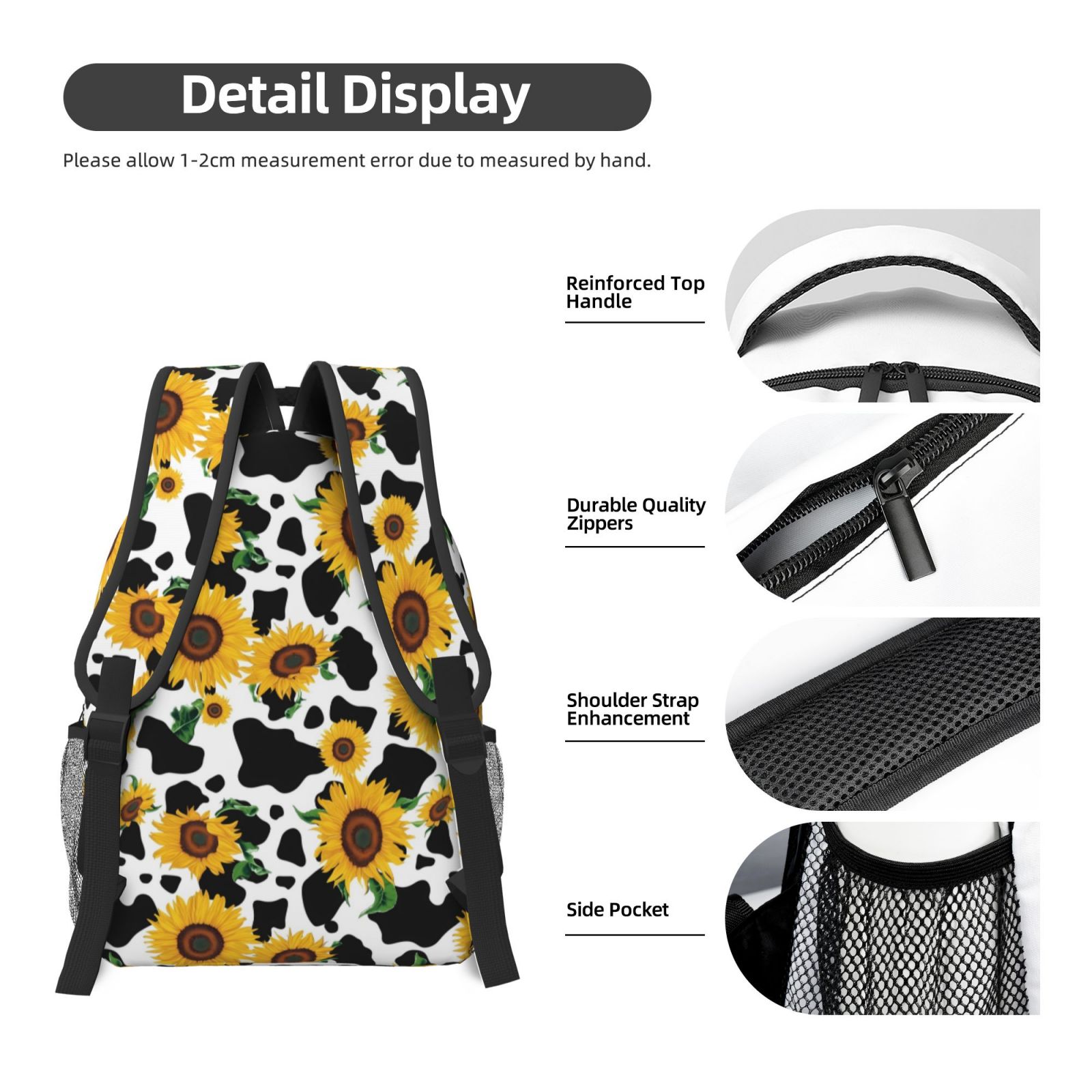 Xecao Cute Cow Print Sunflower D Travel Backpack: A spacious, stylish computer backpack ideal for men and women, perfect for college, school, or daily travels