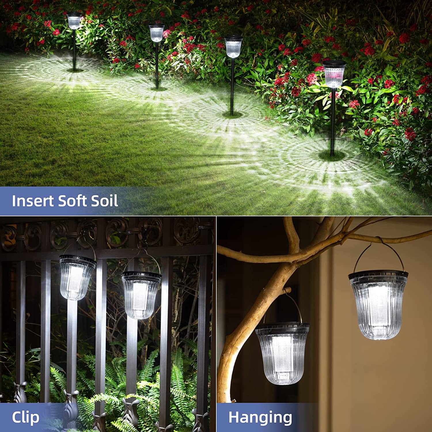 Oshine Pack Solar Pathway Lights Outdoor 200 Lumens Landscape Path Lights  LED Solar Walkway Back Yard Lights 12Hrs Long Lasting IP65 Waterproof for  Garden Lawn Patio (Warm/White Light)