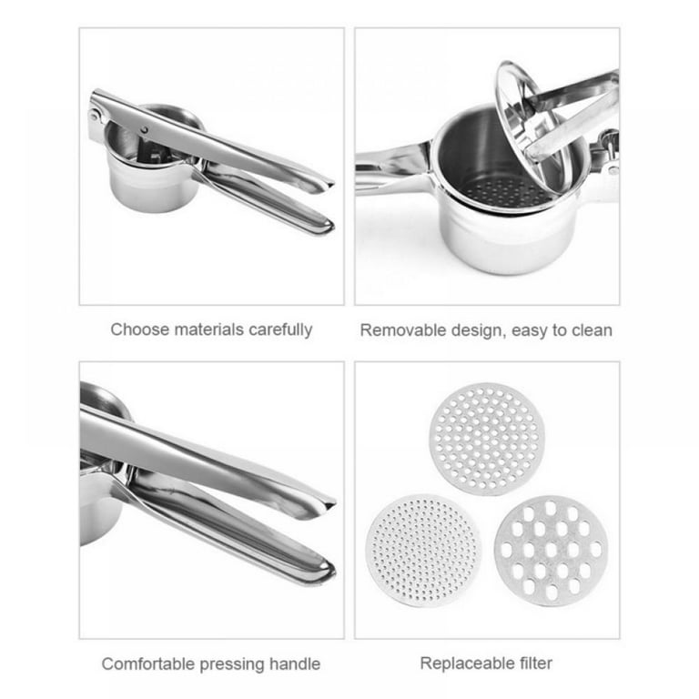 LHS Manual Potato Masher and Ricer, Stainless Steel Potatoes Chopper, Kitchen Tools, Size: Large, Silver