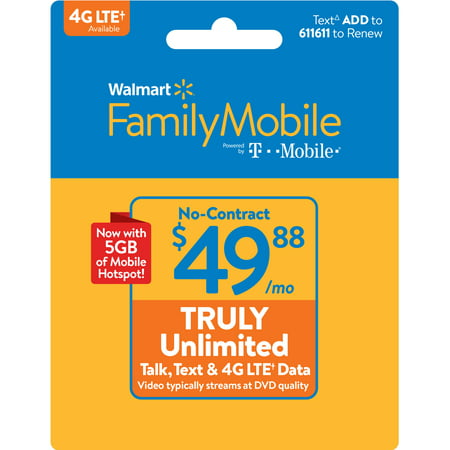 Walmart Family Mobile $49.88 TRULY Unlimited Monthly Plan & 5GB of mobile hotspot included (Email (Best Non Contract Cell Phone Plans)