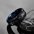 thumbnail image 3 of 8mm Men's Black Blue Wedding Band with Horseshoe and Clover Pattern Cubic Zirconia Inlay Tungsten Rings, 3 of 4