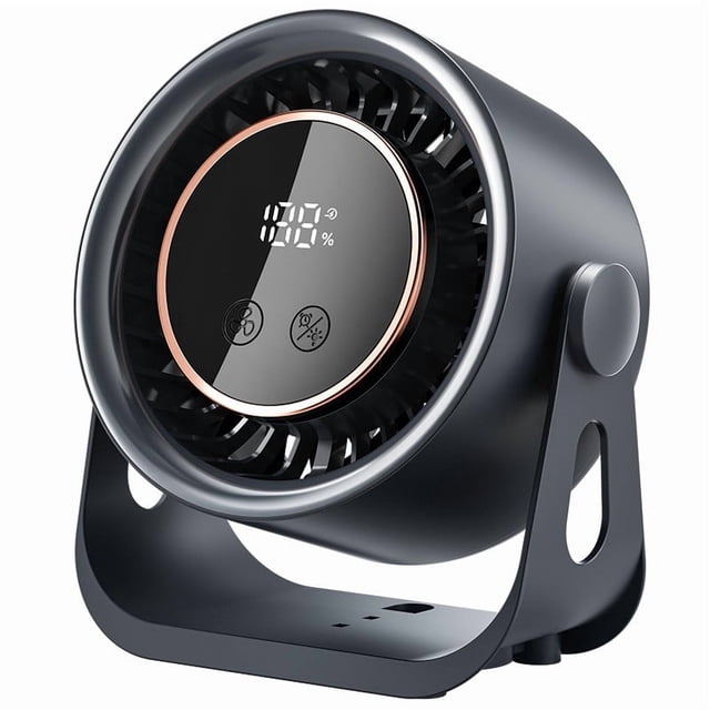 USB Rechargeable Desktop Fan with Digital LED Display, Built-in Humidifier Function, Adjustable 180° Tilt, 6 Speed Quiet Air Cooler for Home Office, Black