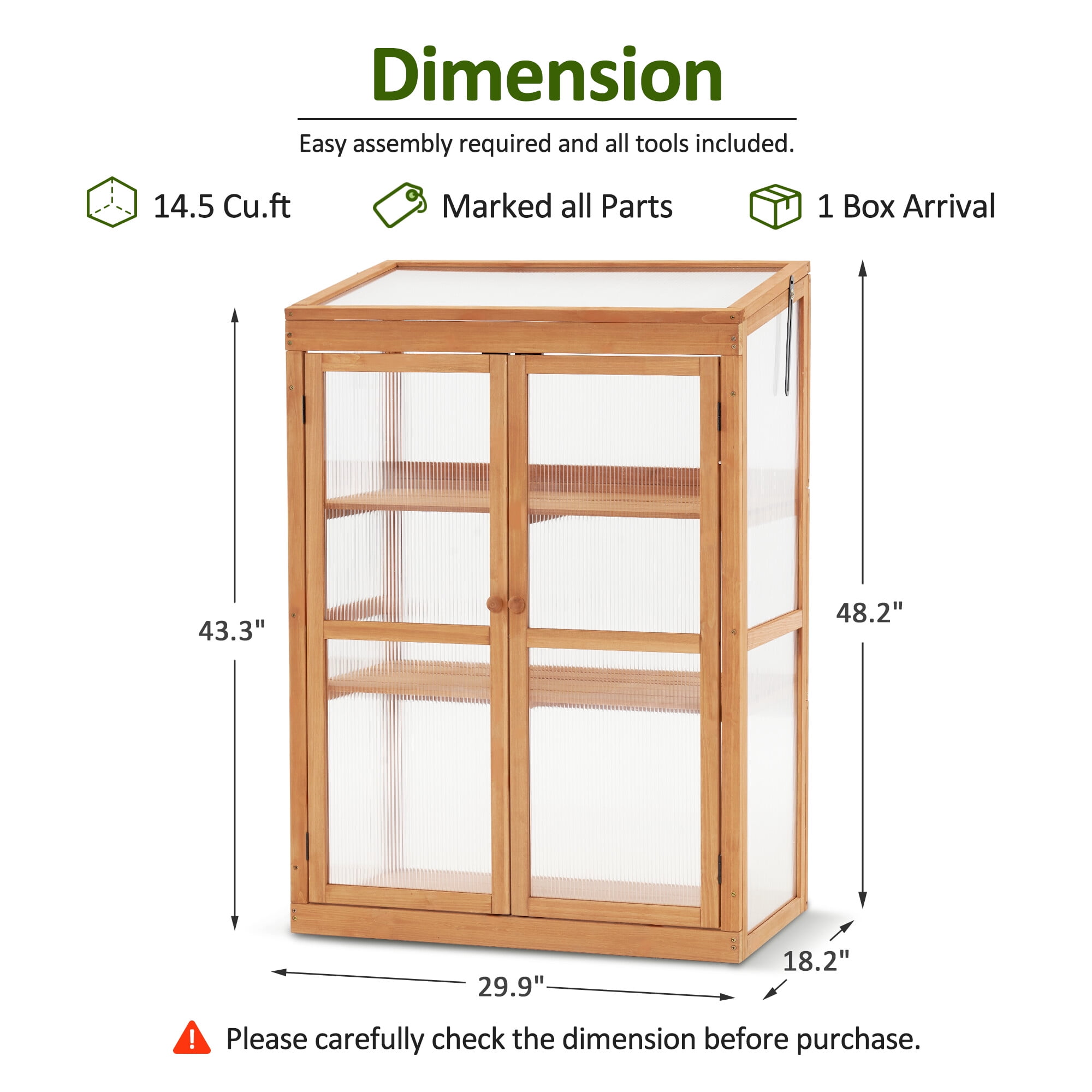 MCombo Greenhouse Wooden Cold Frame Greenhouse, Garden Portable Mini Greenhouse Cabinet, Raised Flower Planter Shelf Protection 0760