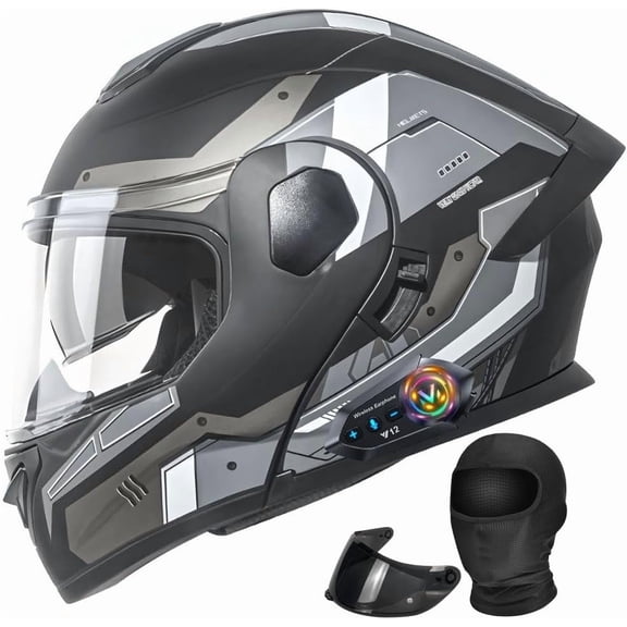 Bluetooth Modular Motorcycle Helmet DOT Approved with Built-in Sun Visor, Anti-Fog Shields, Multi-Vent System for Adults Men Women Unisex