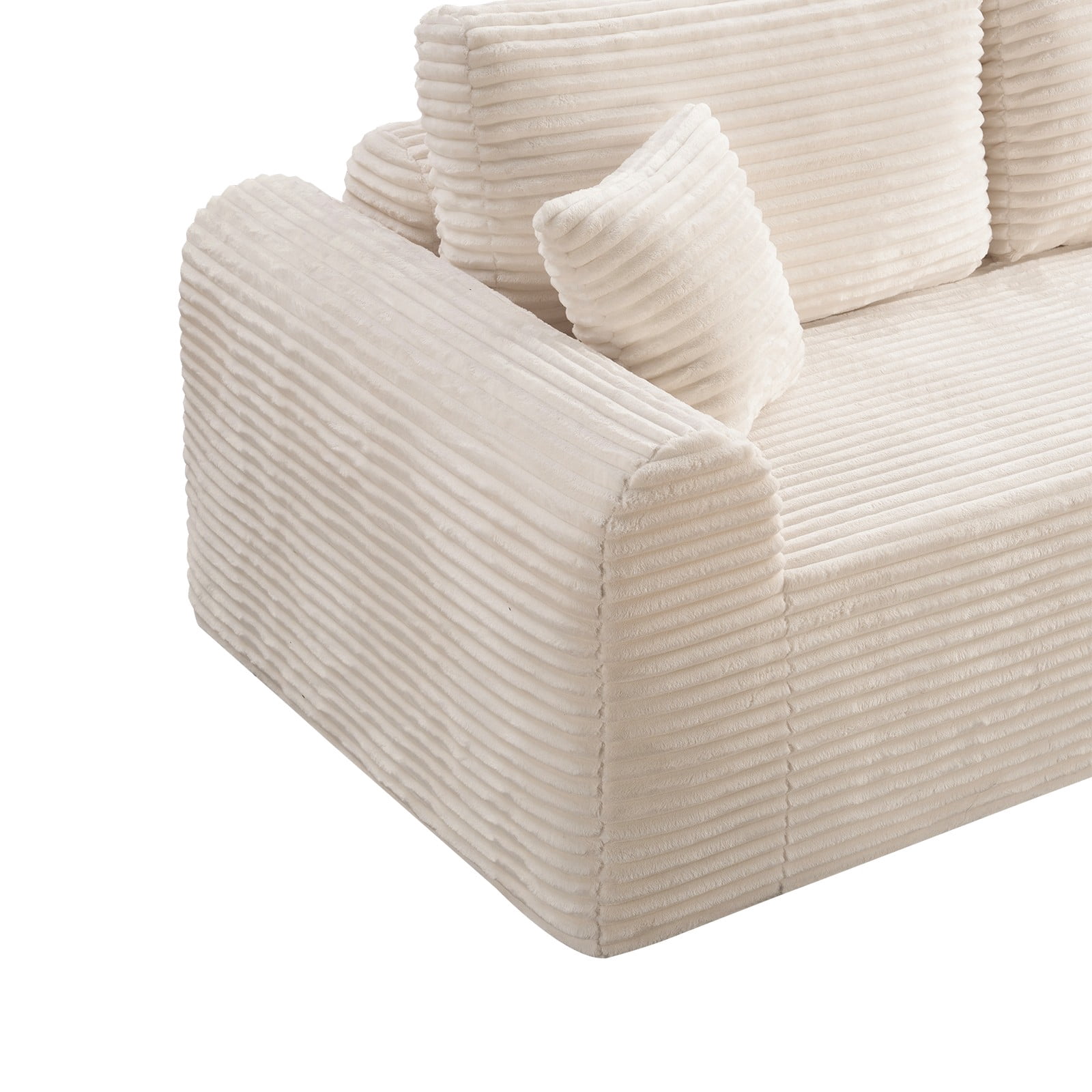 Aukfa 3 Seater Cloud Couch, 86.6" Corduroy Boneless Sofa, 26.4" Deep Seat, Compressed Sofa with Pillows for Living Room, Bedroom, Apartment, White