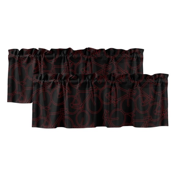 Abstract Valances for Window 2 Pack, Red Bicycles Line Texture Modern Black Background Rod Pocket Curtains Valances Light Filtering Short Curtains for Kitchen Bedroom Bathroom 42 x 18 Inch