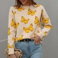 thumbnail image 2 of Herrnalise Women's Knitted Crop Tops Fashion Long Sleeves Round Neck Butterfly Print Loose Tops Blouse Knitted Sweater Pullover Jumper Sweaters, 2 of 6