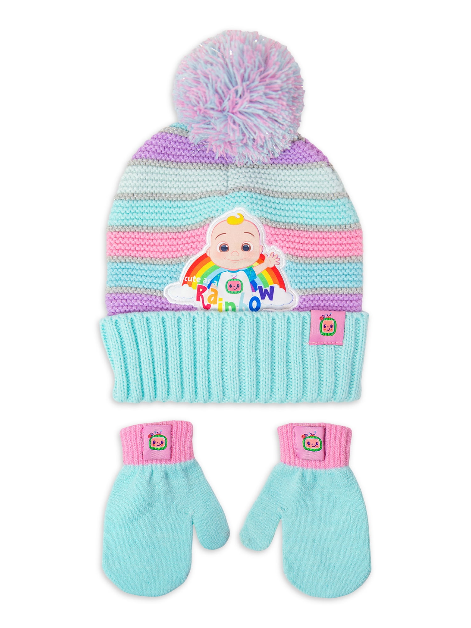 NICE CAPS Little Girls and Infants Glow in the Dark Knitted Hat/Mitten Set 