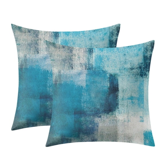 Peach Skin Velvet Turquoise and Grey Abstract Art Painting Throw Pillow Covers for Decorative Couch Pillows for Living Room,Boho Cute Outdoor Pillows Covers for Patio Garden 20x20 Inches