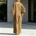 thumbnail image 4 of Uscallm Women Plus Size Maxi Dresses Long Sleeve Round Neck Loose Flowy Boho Casual Solid Party Dresses for Women, Khaki 2XL, 4 of 5