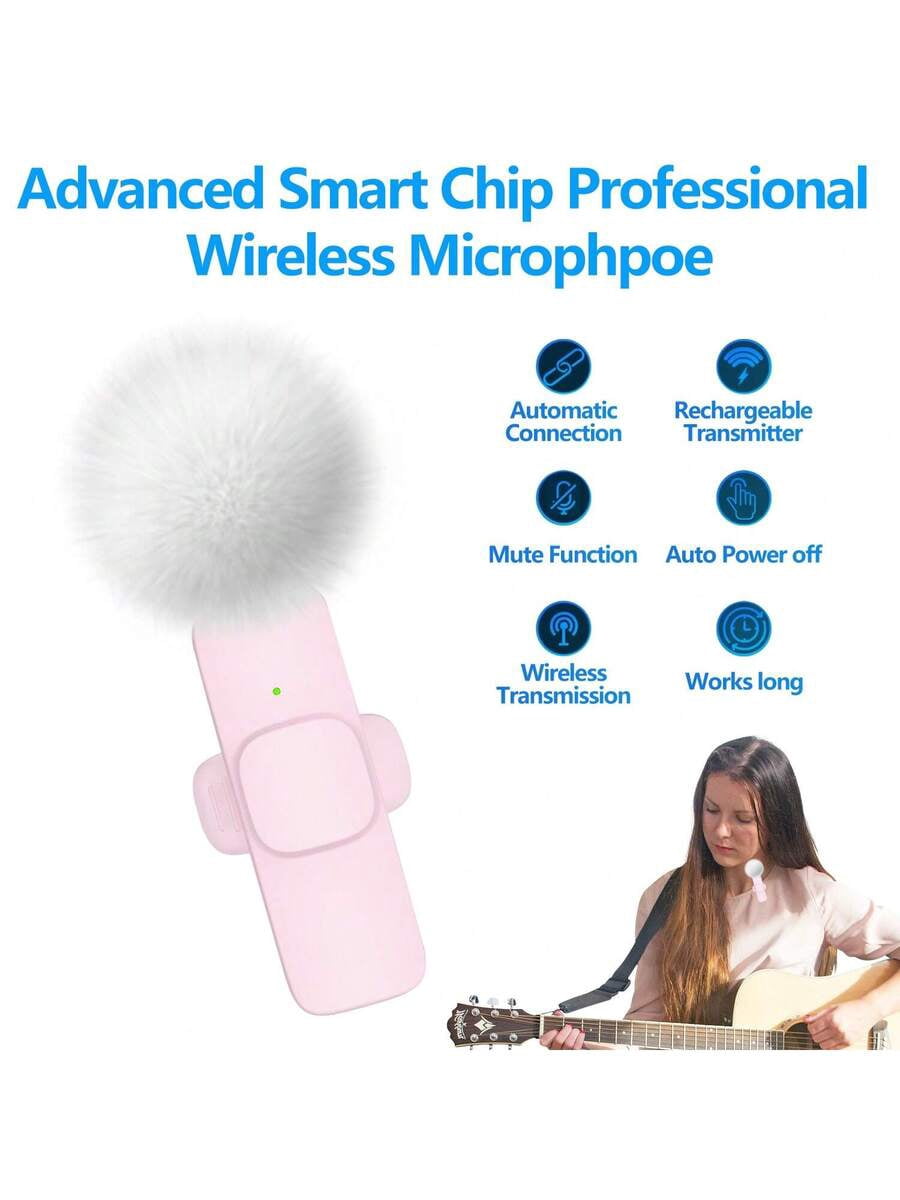 Wireless Lavalier Microphone For Phone IPad TypeC Lapel Mics Plug-Play 2.4G Ultra-Low Delay Built-In Noise Reduction Chip 8H Working Time For Video Recording Interview Podcast Vlog