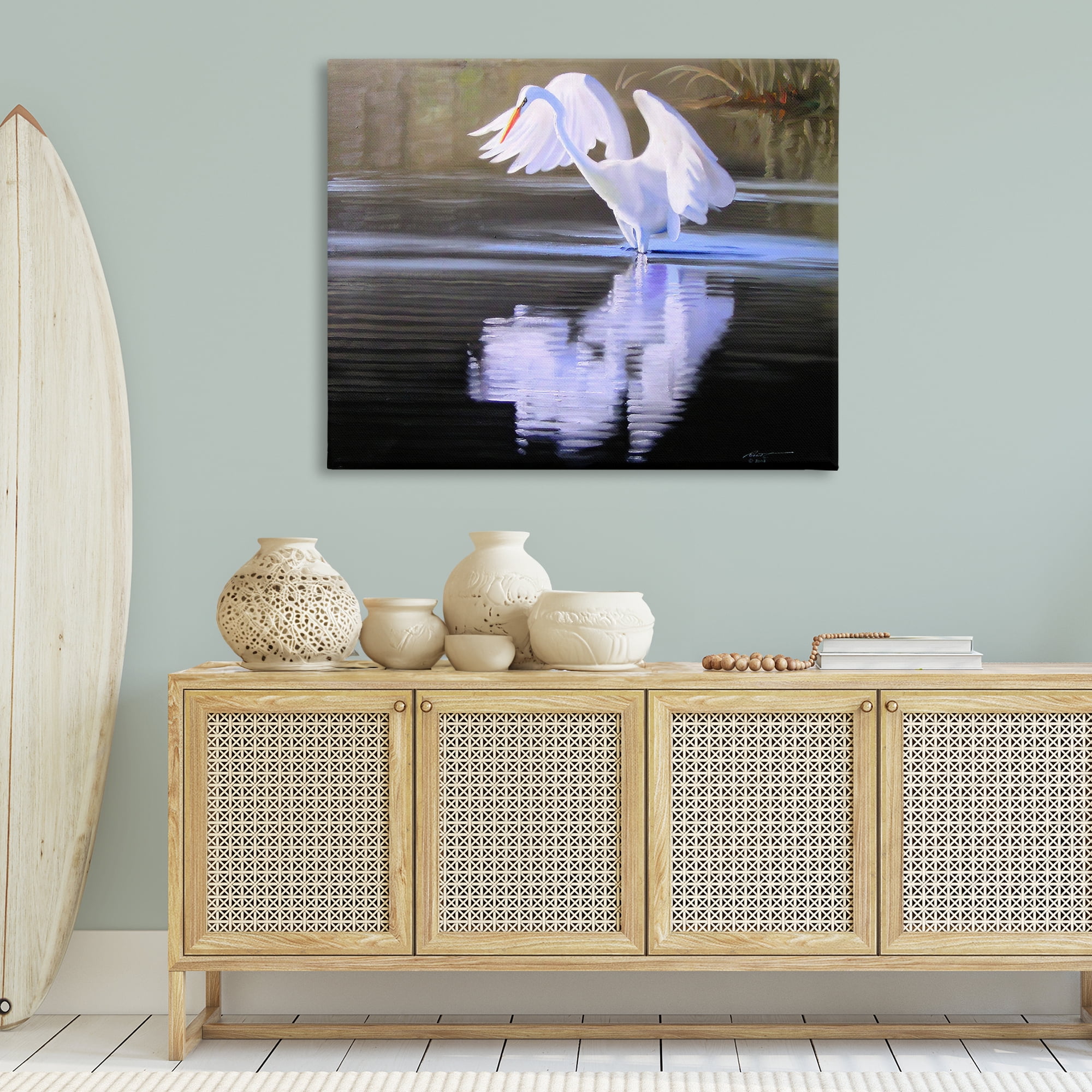 Stupell Industries Egret with Water Ripples Animals & Insects Painting Gallery Wrapped Canvas Art Print Wall Art, 48 x 36