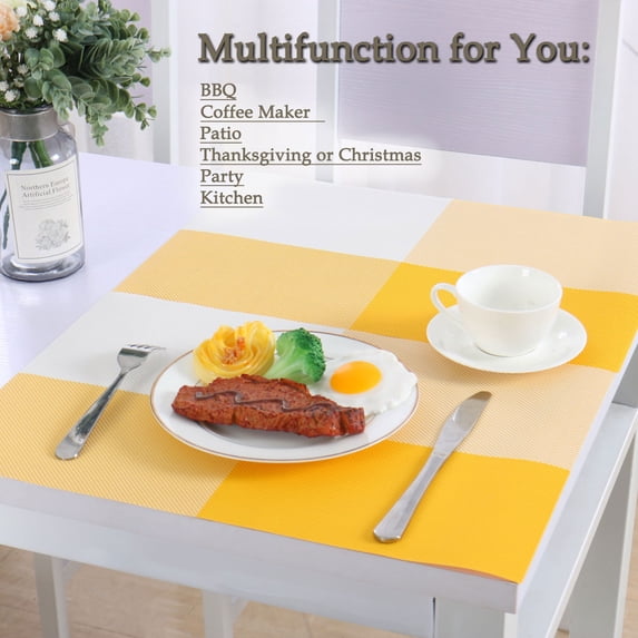 PiccoCasa Placemats Set of 4 PVC Heat- Insulation Non-SlipTable Mats Yellow