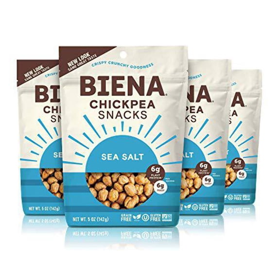 Biena Crunchy Roasted Chickpea Snacks Sea Salt, 4-Pack 5 oz Bags