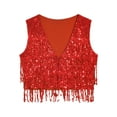 thumbnail image 5 of Doomiva Women's Sequin Tassel Waistcoat Vests V-Neck Sleeveless Blouse Vest Red M, 5 of 7