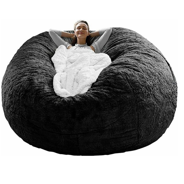 SHANNA Bean Bag Chair Cover Big Round Soft Fluffy Velvet Lazy Sofa Bed  Cover (Cover only,No Filler),6ft, Black 