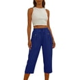 thumbnail image 7 of Hvogkswy Cotton Linen Capri Pants for Women Straight Solid Drawstring Elastic Waist Capris with Pockets Summer Casual Capri Pants, 7 of 7