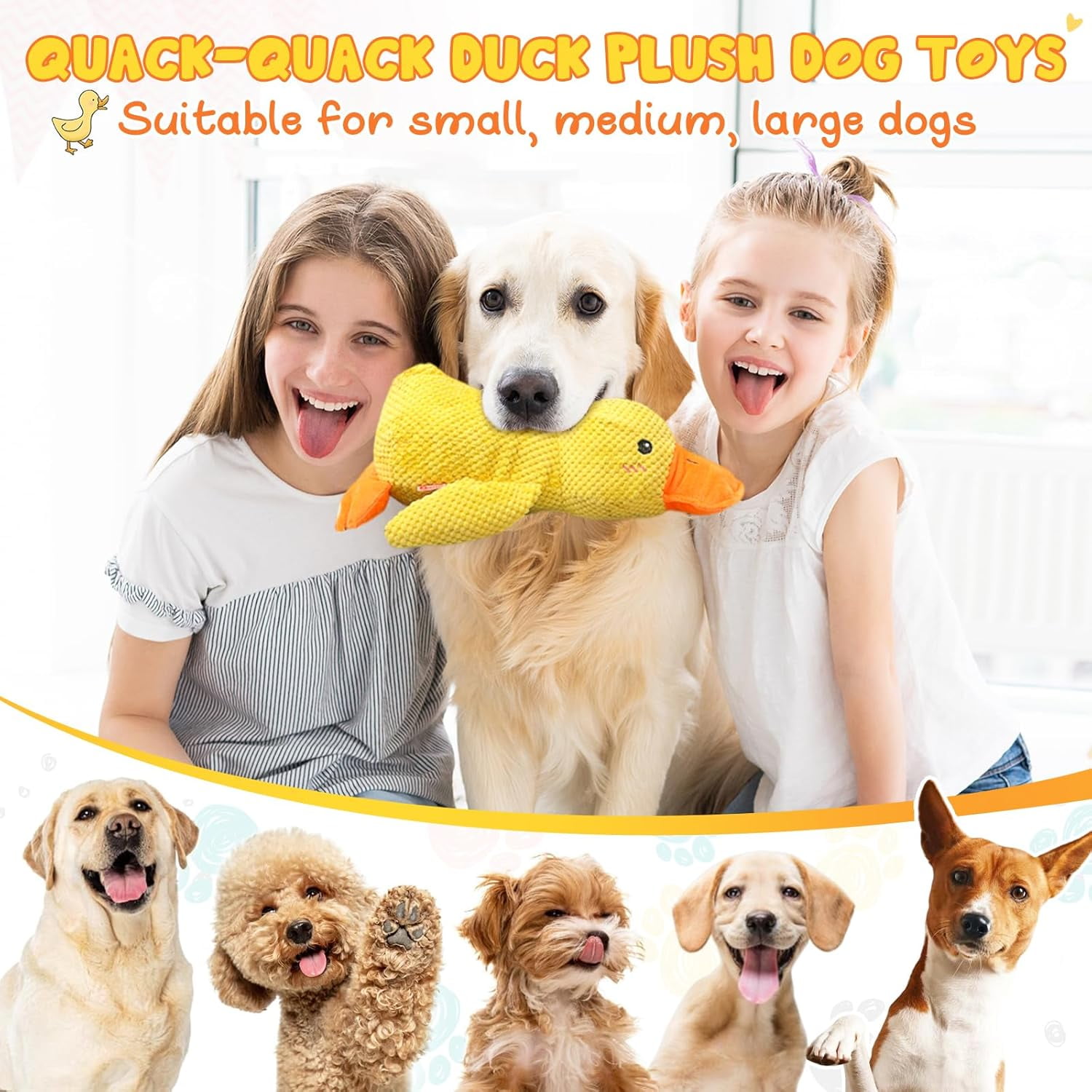 Interactive Plush Duck Dog Toy with Quack Sound, Soft Stuffed Play Toy for Small, Medium and Large Dogs