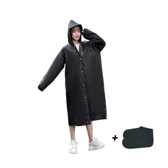 Reusable Rain Poncho, Portable Raincoat for Outdoor Activities with Quick Dry & Drawstring Hood, Universal Size EVA Waterproof Material for Men Women