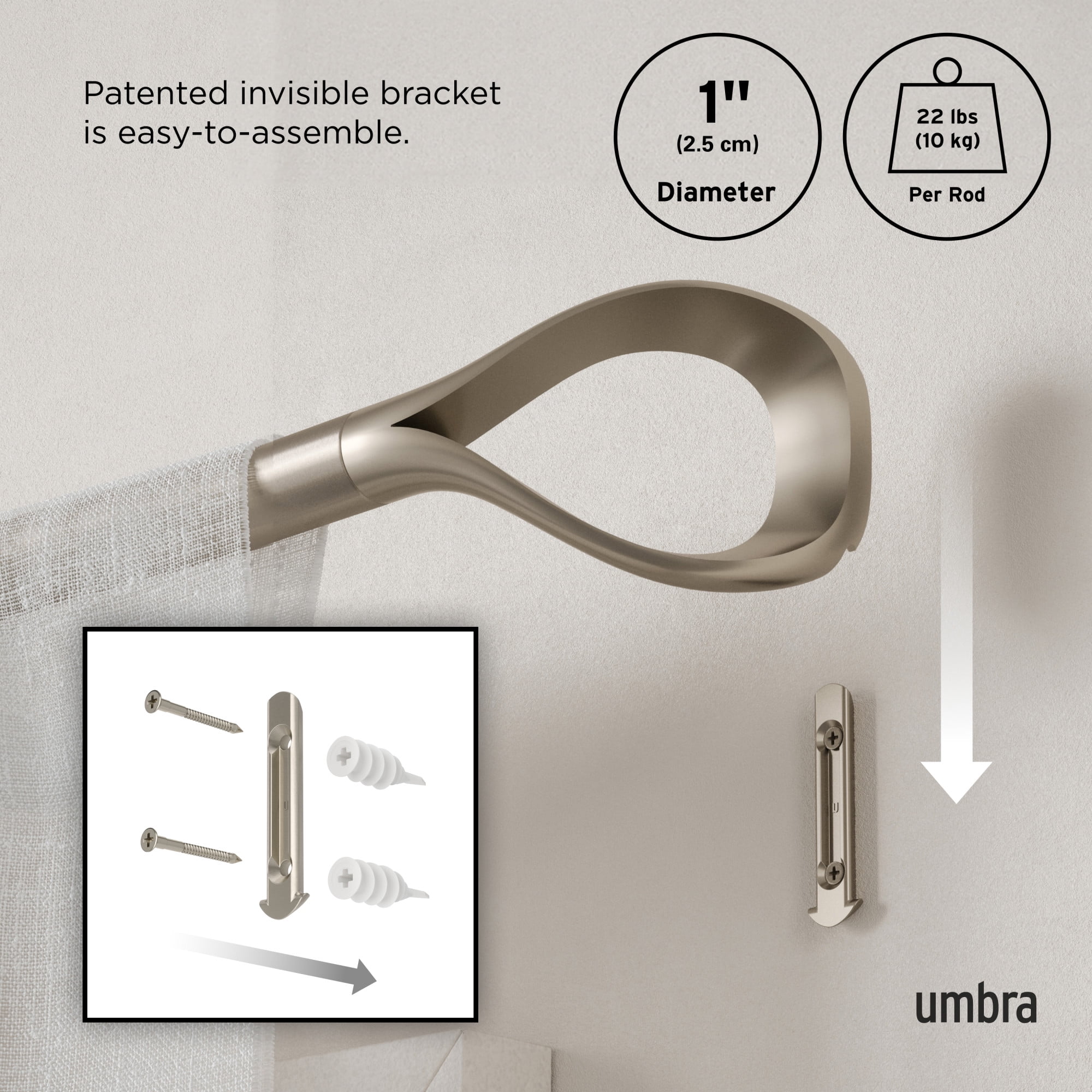 Umbra Loop 1" (2.5 cm) Curtain Rod, 42-120" (107-305 cm)