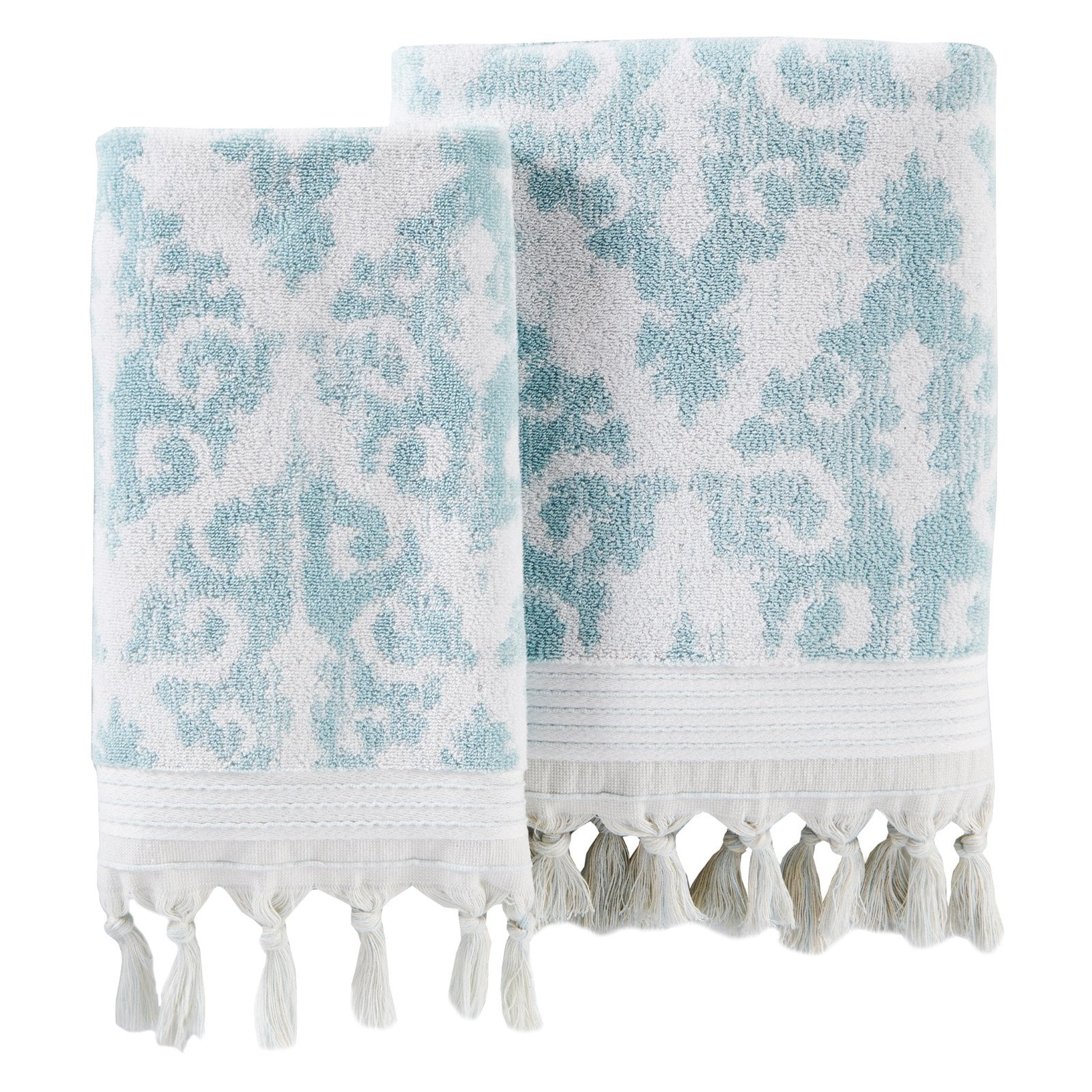 SKL Home Mirage Fringe Hand Towel (2-Pack), Aqua, 16" x 26".
