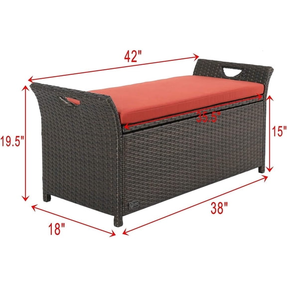 Outdoor Storage  Waterproof Rattan Style Deck Box with Cushion for  Garden