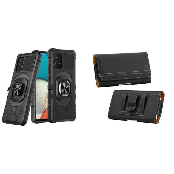 Case with Belt Holster Bundle for Samsung Galaxy A53 5G: Heavy Duty Shield Cover (Black) and PU Leather Magnetic Phone Pouch