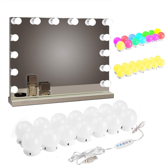 LED Vanity Mirror Light String, 20Ft 14 Bulbs RGB Hollywood Makeup Lights, Adjustable Brightness, Usb Powered for Makeup Table & Dressing Room