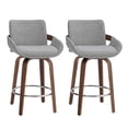 thumbnail image 4 of CRERIYO 26" Swivel Counter Height Bar Stools Set of 2, Linen Fabric Upholstered Bar Chairs with Silver Ring Footrest and Walnut Wood Legs, Lightgray, 4 of 7