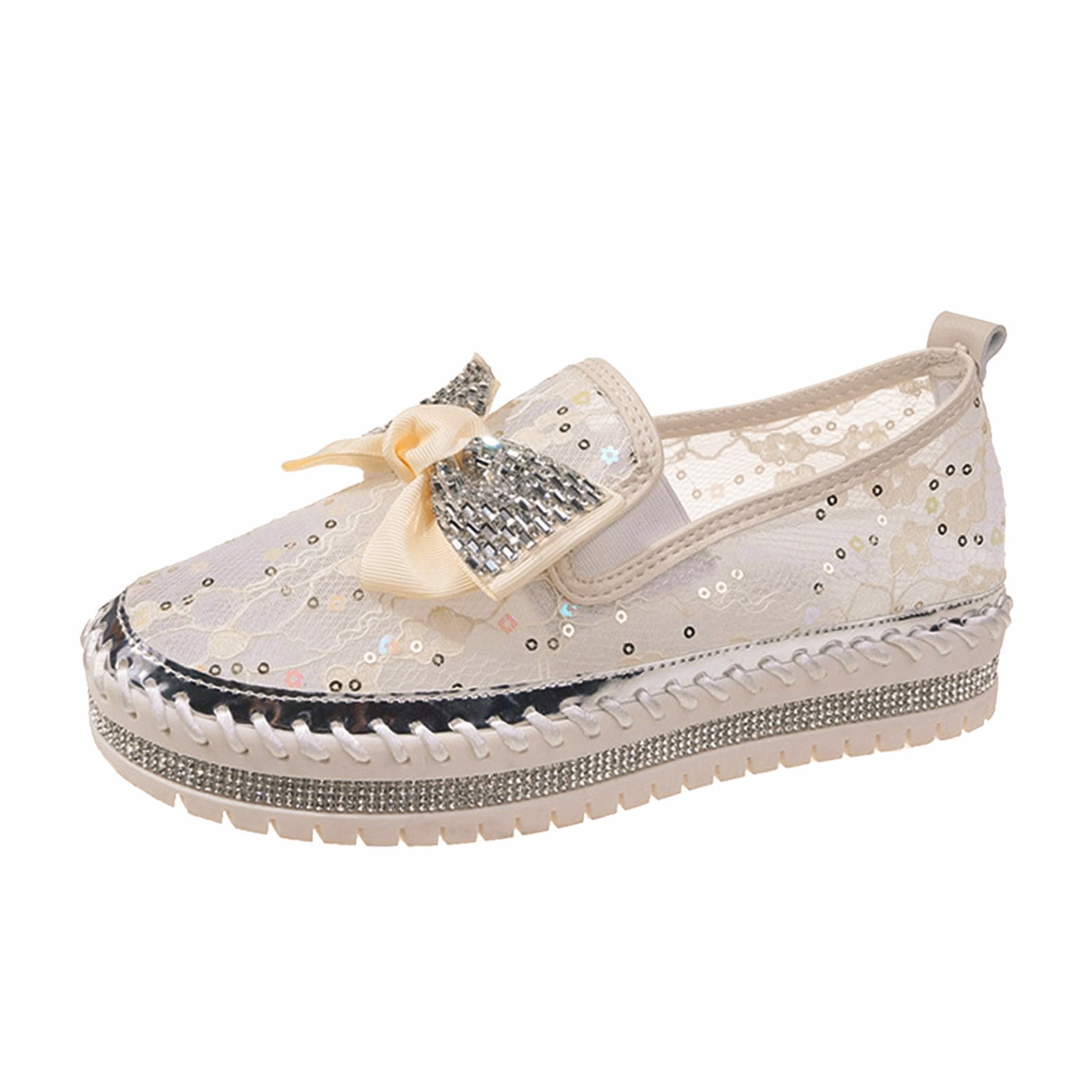 Adult Women Shoes Casual Shoes for Women Wide Ladies Fashion Rhinestone Sequin Decorative Mesh Bow Thick Sole Casual Single Shoes Female Shoes Beige 8 Walmart