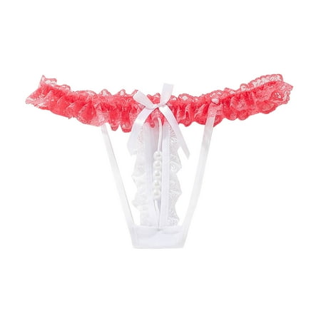 

6-Pack Underwear Women Sheer Lace Thong Low Waist Pearl Panties Underwear