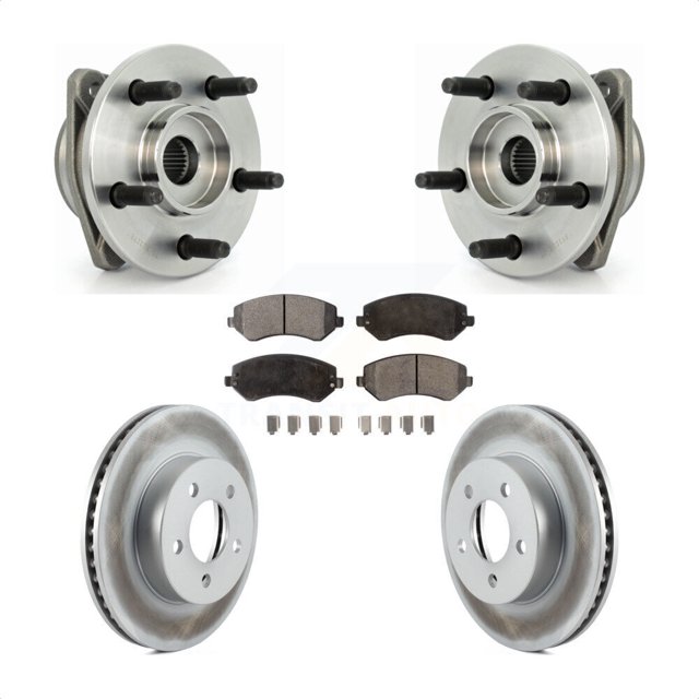 Transit Auto Front Hub Bearing Assembly Coated Disc Brake Rotors and Semi-Metallic Pads Kit for Car 2002-2005 Jeep Liberty Non-ABS KBB-103512