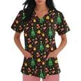 thumbnail image 4 of Dwellite Christmas Scrub Tops for Women Plus Size Short Sleeve V-Neck Funny Printed Scrub Top 2025 Holiday Medical Nursing Uniforms Dark Gray 4XL, 4 of 5