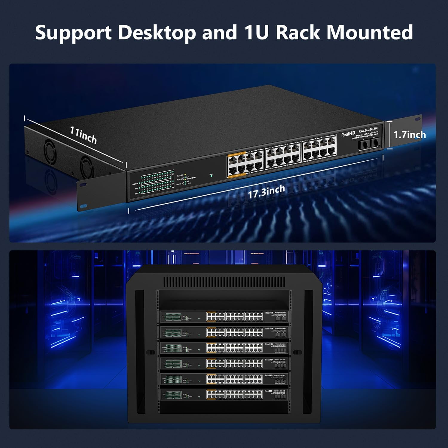 24 Port 2.5Gb PoE+ Managed Ethernet Network Switch 24 PoE+ Port @500W | PoE++ Port 1-4 Up to 90W Each | 2 x 10G SFP+ | IEEE 802.3bt/ at/ af | 160G Bandwidth | Metal Internet Switch | 19In Rack Mount