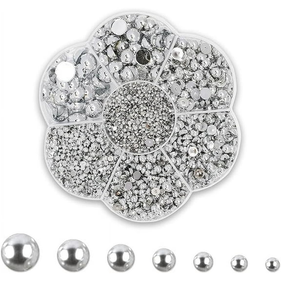 3100Pcs 2/3/4/5/6/8/10mm Flat Back Pearl Nail Pearls for Nail Art, Half Round Pearls for DIY Craft Jewelry Necklaces Bracelets Decorations Wedding Dress (Silver)