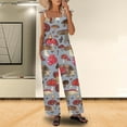thumbnail image 4 of QATAINLAV Dressy Jumpsuits for Women, Linen Wide Leg One Piece Pants Summer Sleeveless Strap Overalls Mushroom Print Hippie Romper with Pockets Back to School Sales Gray M, 4 of 8