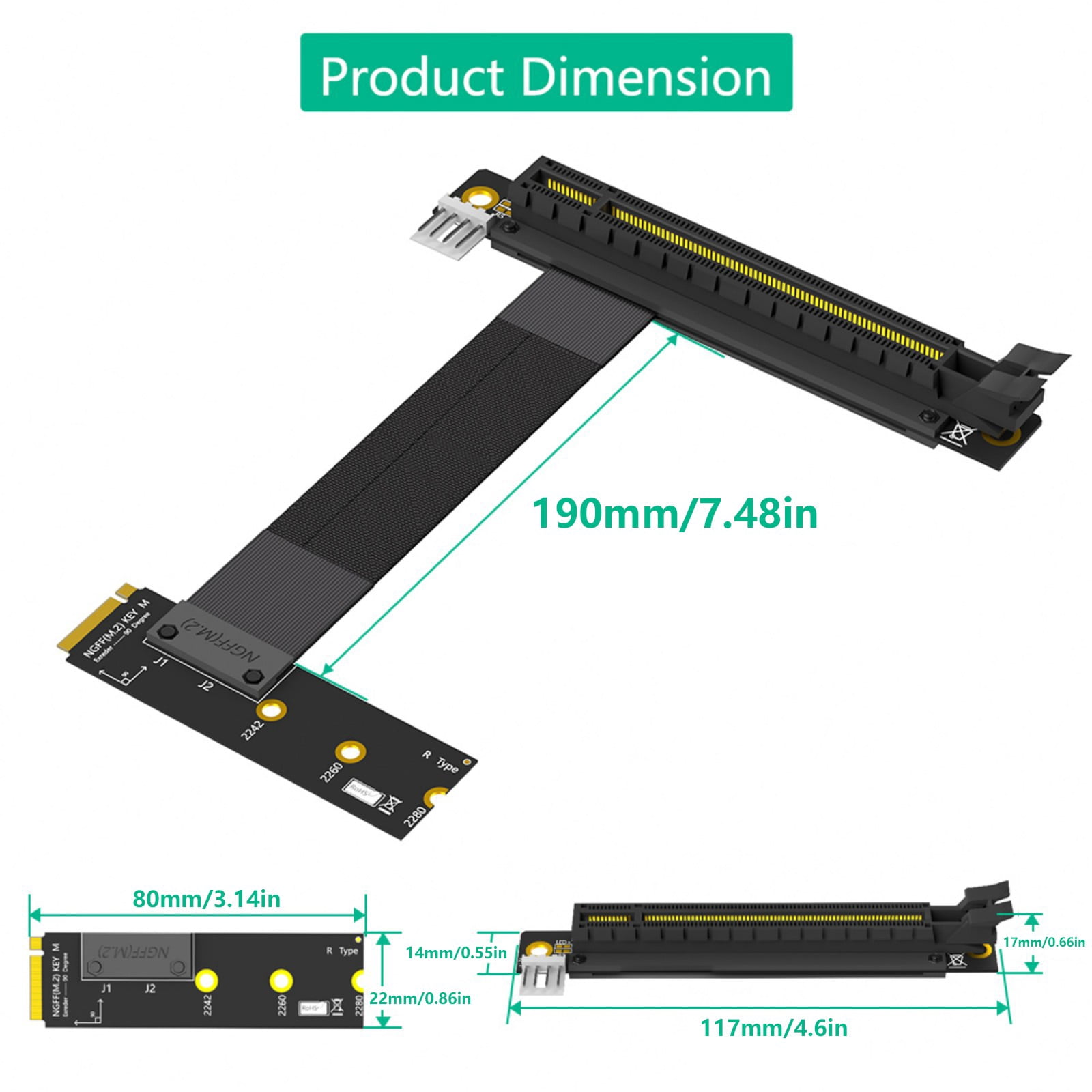 90 Angled Turn NGFFs Key M to PCIe 16X Graphics Card Adapter Nvme to PCIe PCIExpress 16X Extension Cable