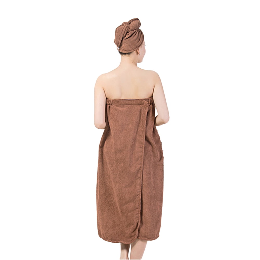 Women's Spa Wrap Robe Set Soft Cozy Absorbent Microfiber Bath Towel with Drying Hair Hat Turban Cap