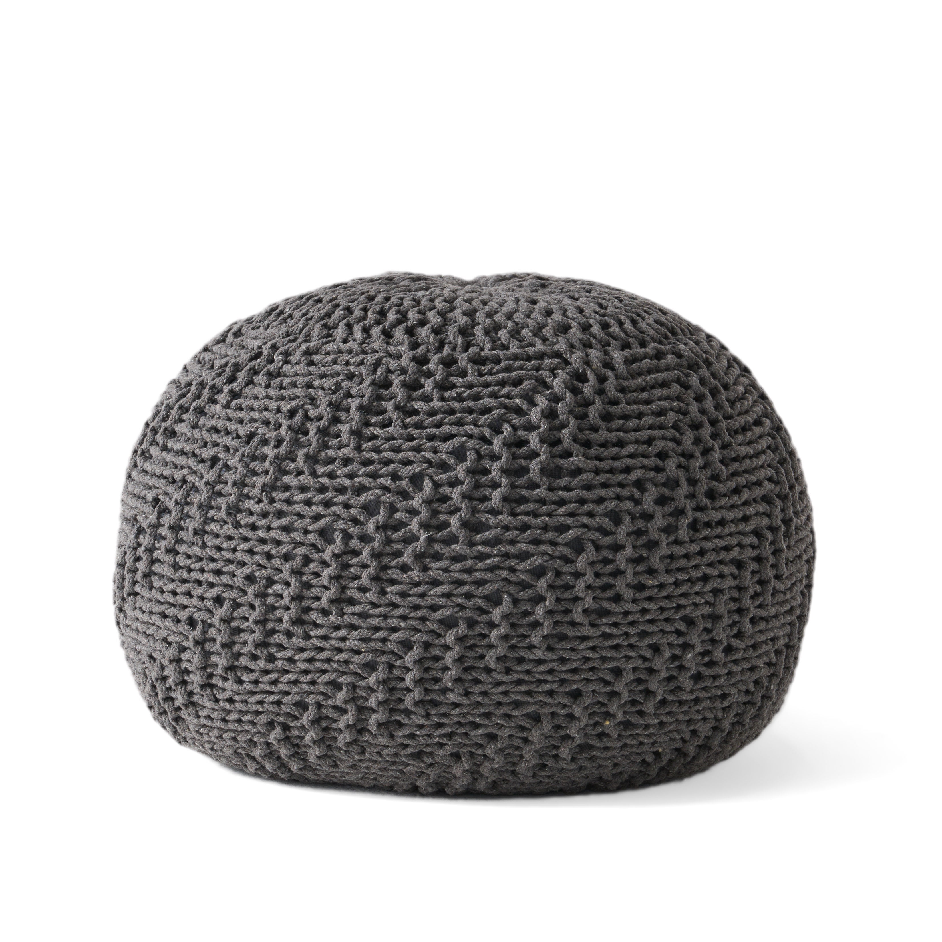 Statham Cotton Knitted Round Pouf, Dark Gray, 20" x 14"