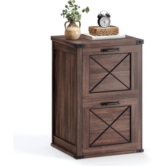 Lateral File Cabinet, Filing Cabinet with 2 Drawers, Printer Stand, 2 Open Compartments, Fit A4, Letter Size, Hanging File Folders, for Home Office, Farmhouse Style, Rustic White UOFC049T73