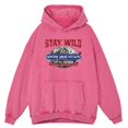 thumbnail image 3 of Sudadera con capucha retro desgastada con lavado Stay Wild Snow Mountain para hombre, sudadera holgada 100 % algodón, ropa de gran tamaño, sudadera informal cálida de estilo hip hop, 3 of 4