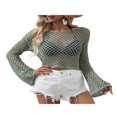 thumbnail image 3 of PENGXIANG Hauts à Manches Longues en Tricot Transparent pour Femmes Couleur Unie Maille Manches Longues, 3 of 6