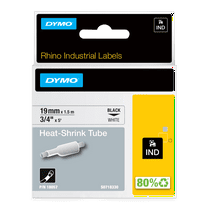 DYMO Rhino Industrial Heat-Shrink Labels, 3/4" Tube, Black Print on White