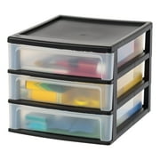IRIS USA Medium 3-Drawer Stacking Desktop Organizer, 1 Pack, Plastic Drawer Storage Container for Stationery Art Craft Supplies Kitchen Office Garage and Small Business Organization, Black