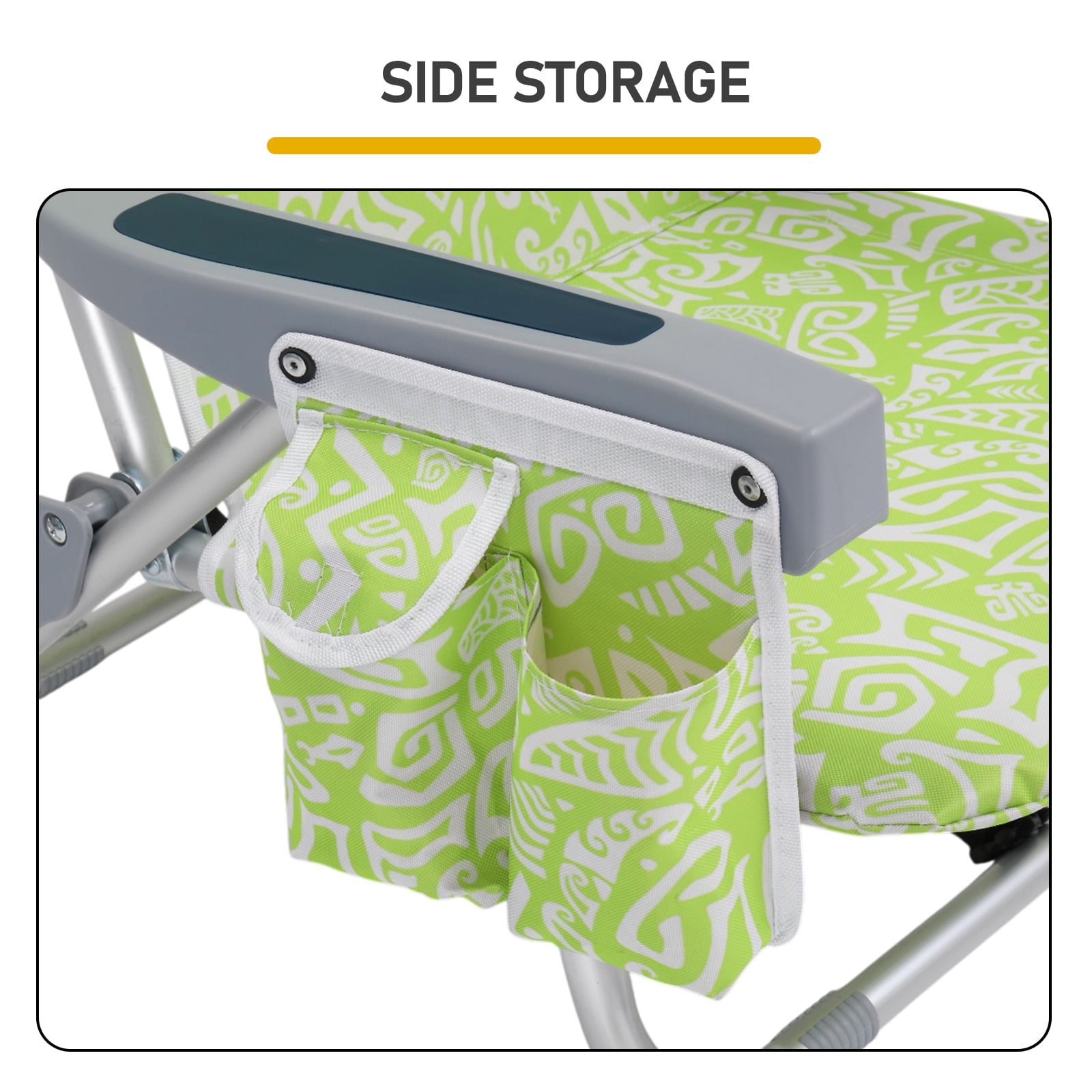 Folding Beach Chair 5-Position Adjustable Backrest Lay Flat Portable Outdoor Camping Chair with Storage Pockets & Cup Holder Lightweight Aluminum Frame for Camping Picnic Backyard