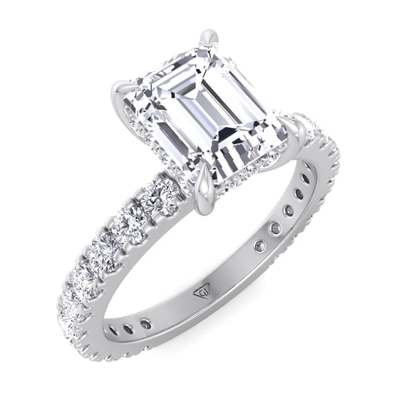 Leeds- Emerald Cut Diamond Engagement Ring with Hidden Halo and Side-stones