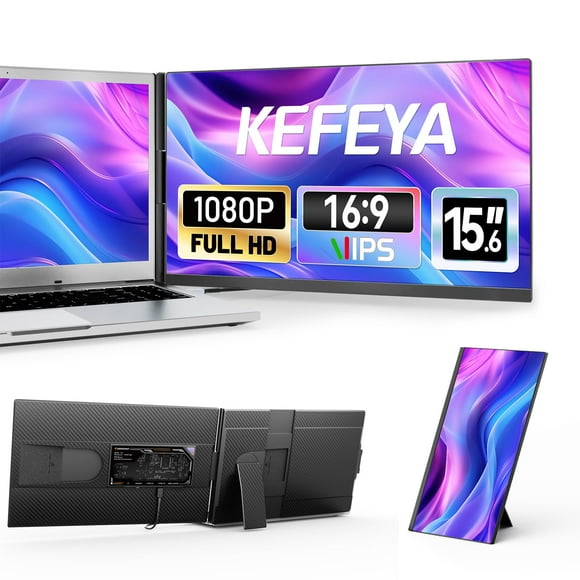 KEFEYA Laptop Screen Extender, 15.6" FHD 1080P IPS Portable Monitor for Laptop, Plug and Play Dual Monitor Extender for 13"-17.3" Laptops, Compatible with MAC, Windows,