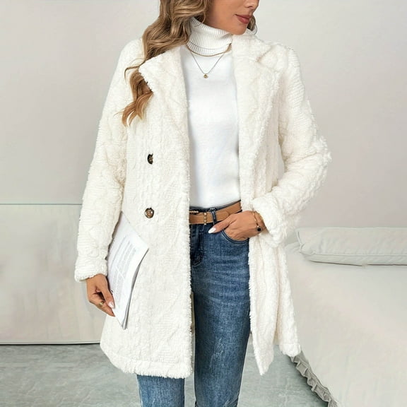 Antinious Women Solid Double-sided Double-breasted Sweater Coat Long Sleeve Lapel Casual Outerwear Coat,Women Trench Coat,Womens Jackets Trendy,White,S