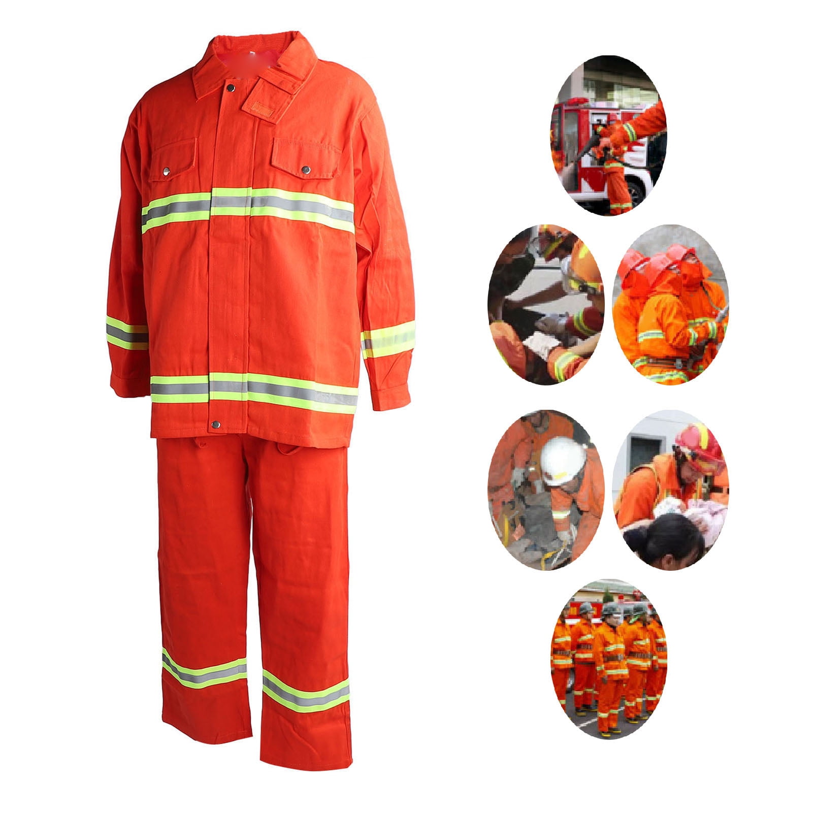 Flame Resistant Safety Suit, Heat Insulation Protective Clothing Thermal Insulation Protective Clothes with Reflective Strip Zip Up Cotton Apparel Fire Resistant Safety Clothes
