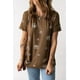 thumbnail image 3 of ABPHQTO Camiseta de mujer con cuello redondo y estampado de diente de león marrón, 3 of 5